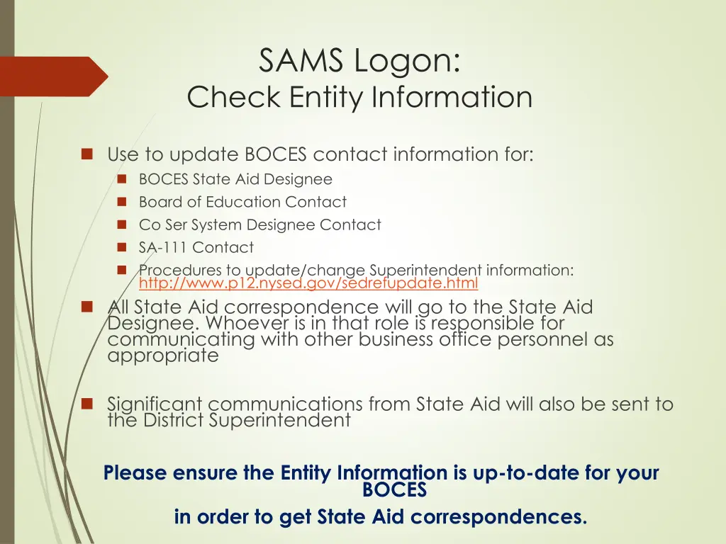 sams logon check entity information
