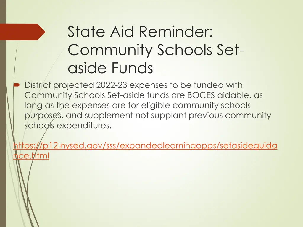 state aid reminder community schools set aside
