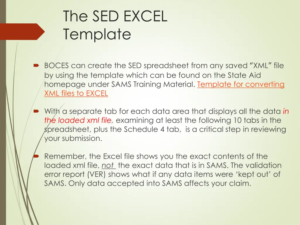 the sed excel template