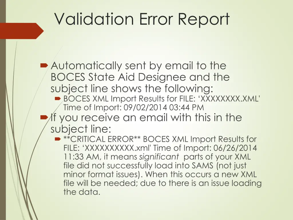 validation error report