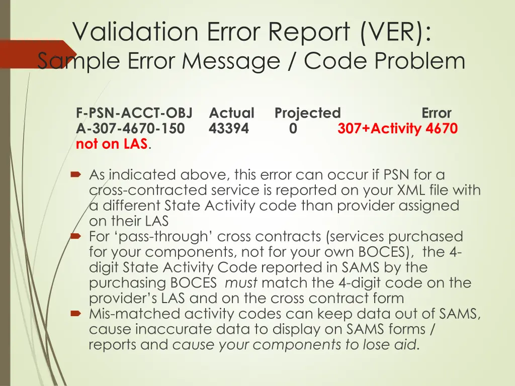 validation error report ver sample error message 1