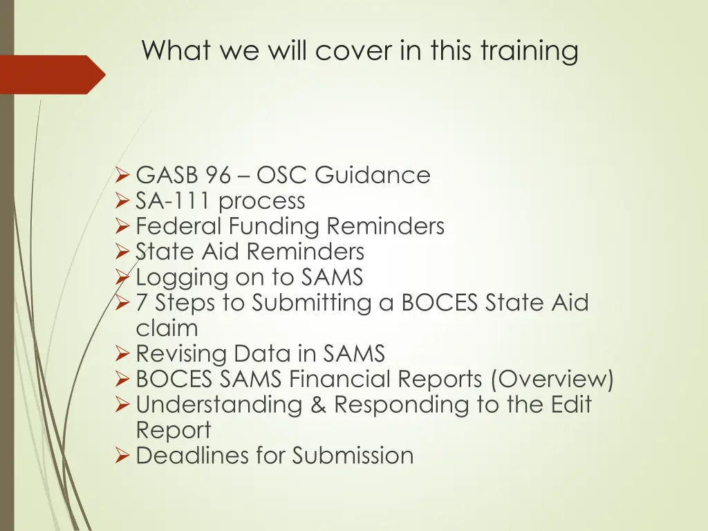 what we will cover in this training