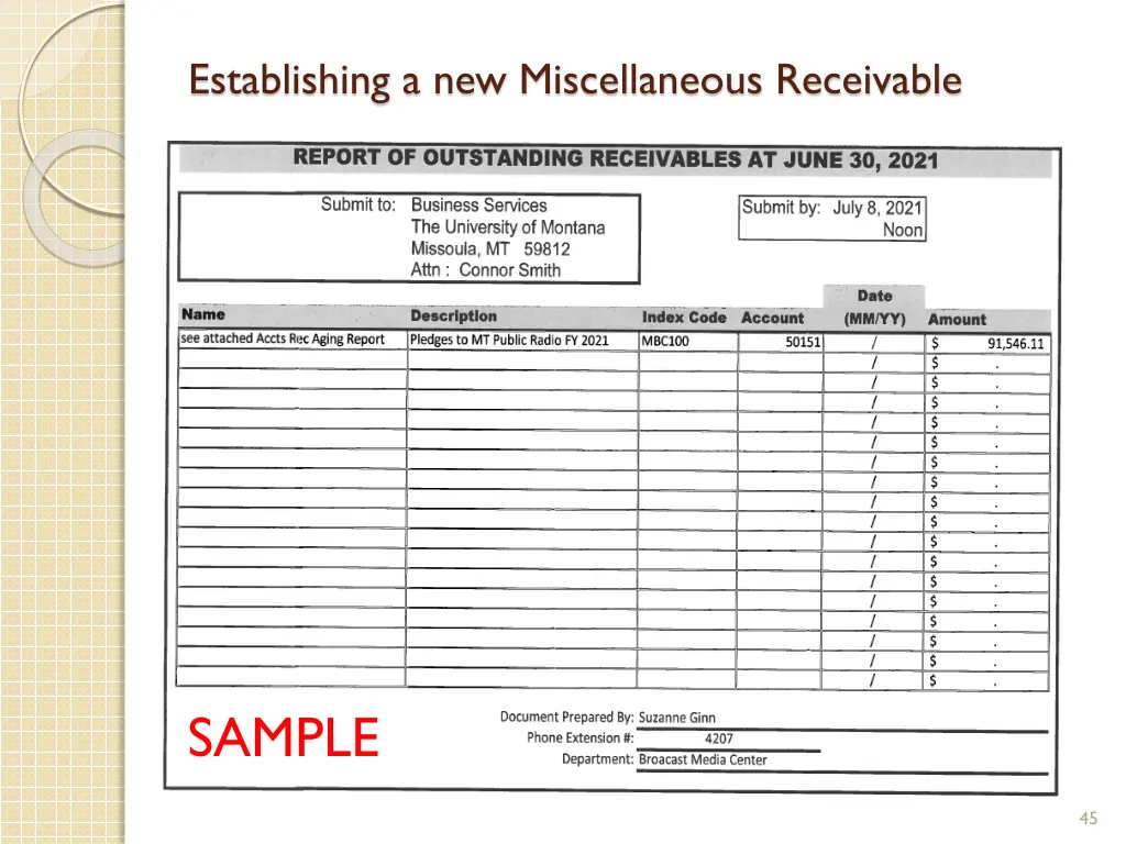 establishing a new miscellaneous receivable