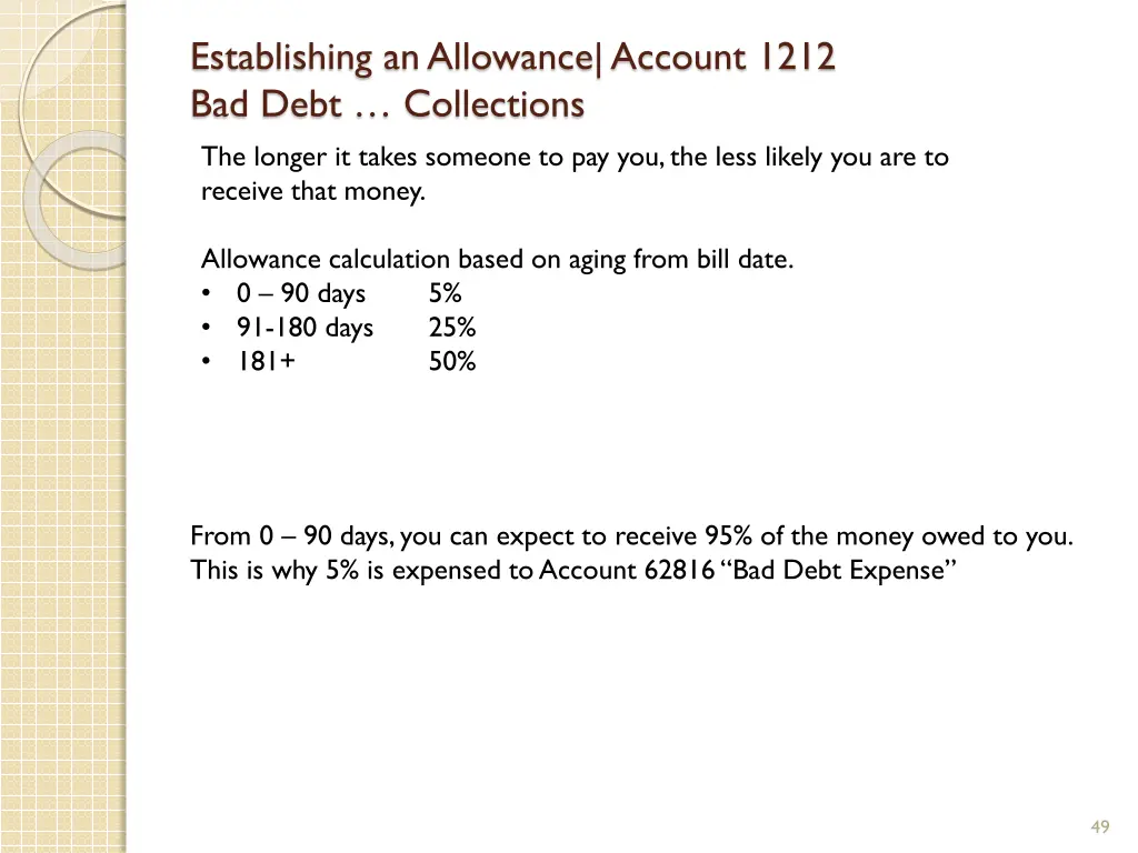 establishing an allowance account 1212 bad debt