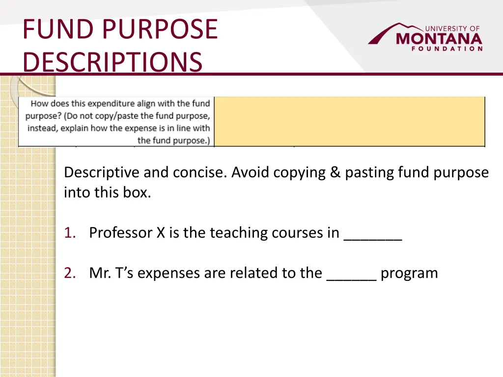 fund purpose descriptions