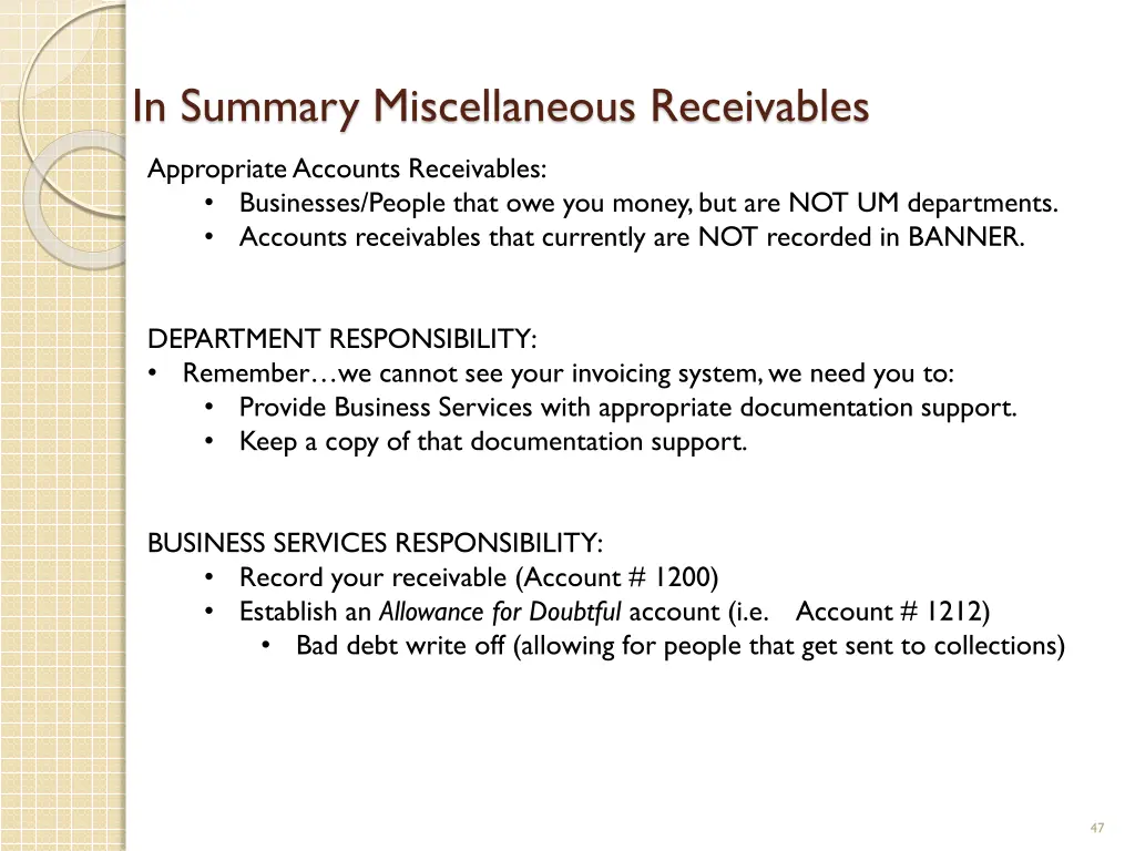 in summary miscellaneous receivables