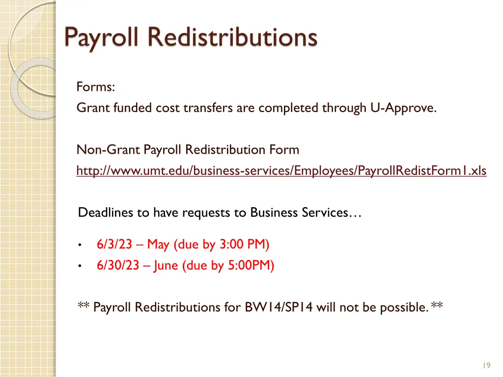 payroll redistributions