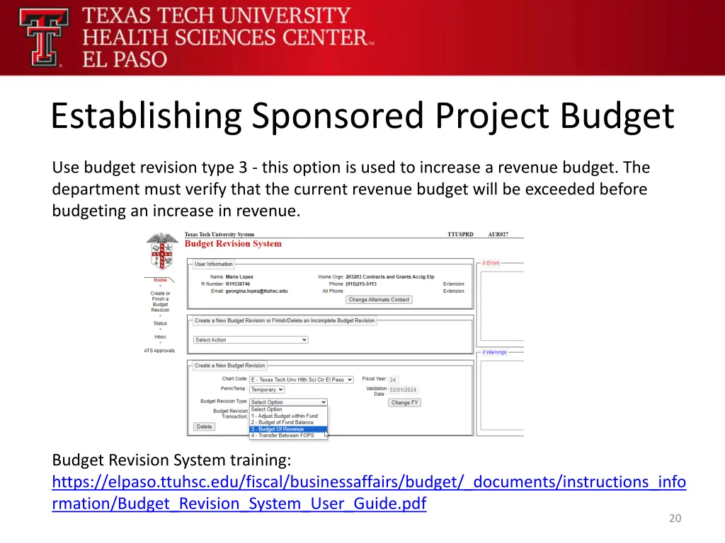 establishing sponsored project budget 1