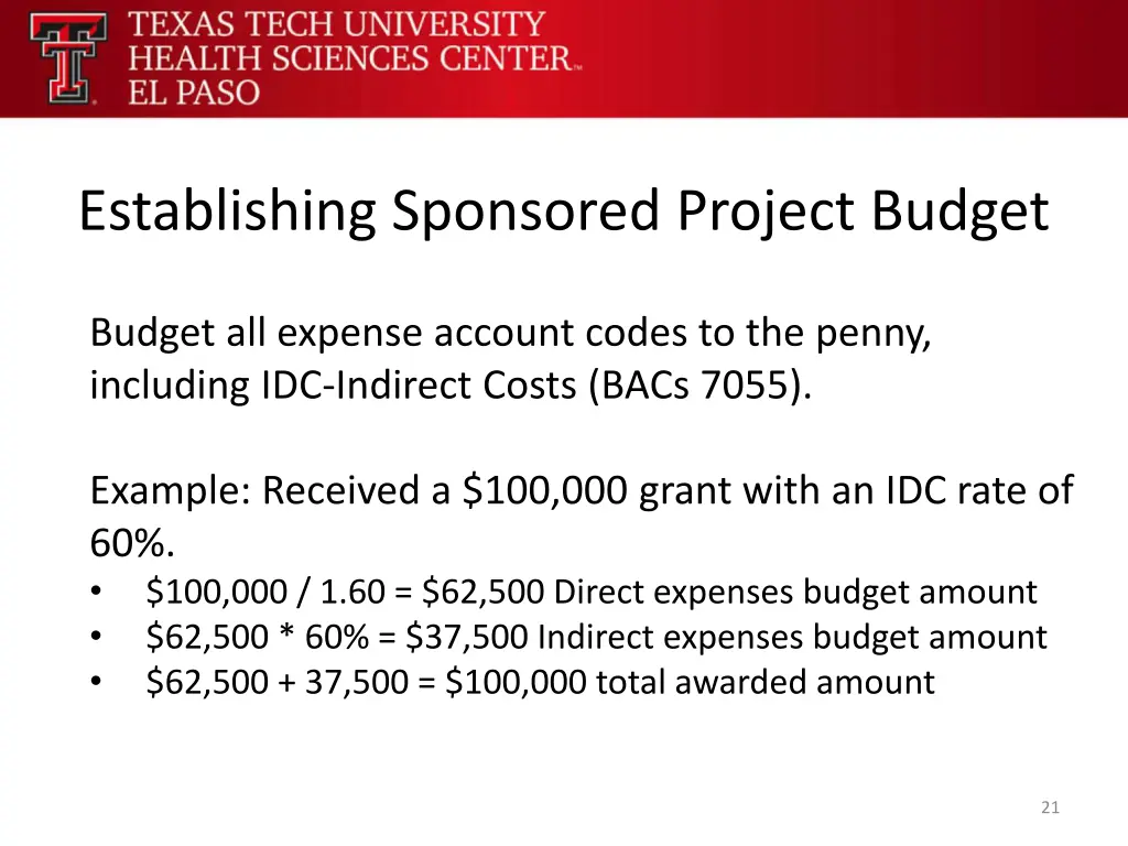 establishing sponsored project budget 2