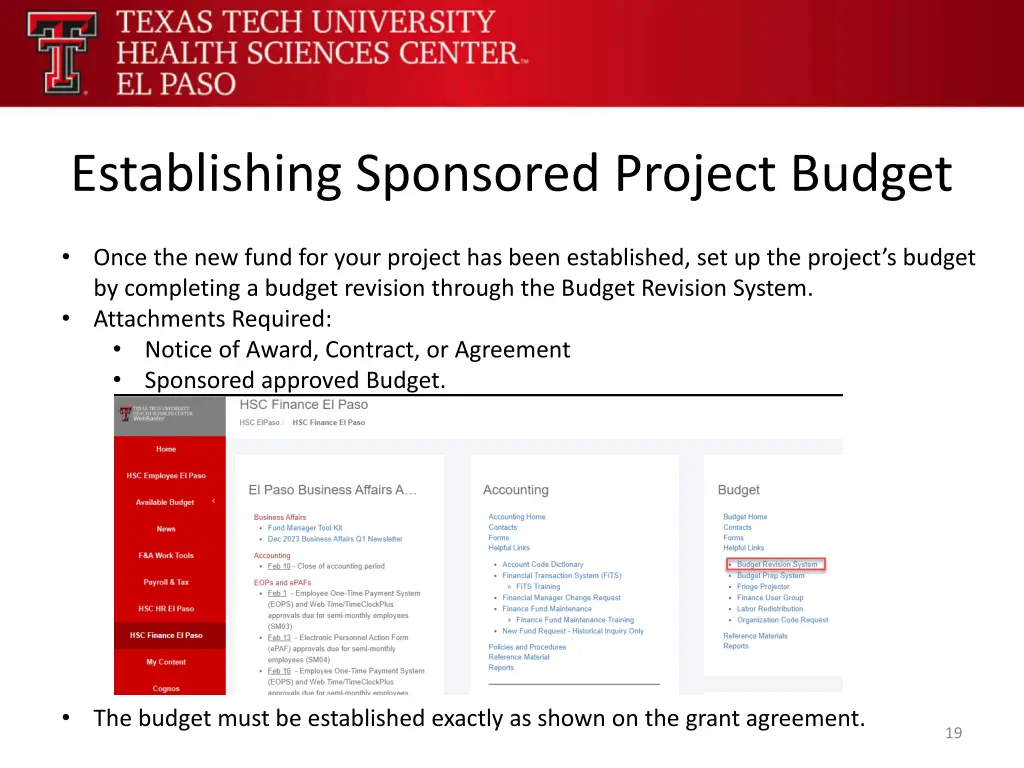 establishing sponsored project budget