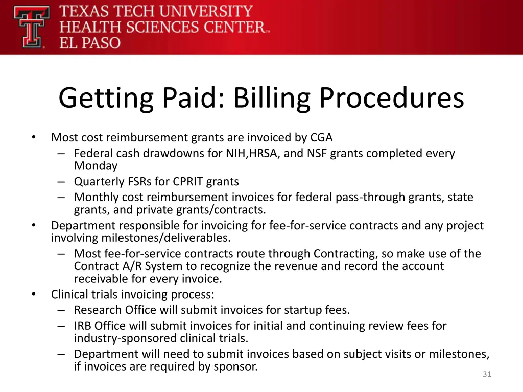 getting paid billing procedures