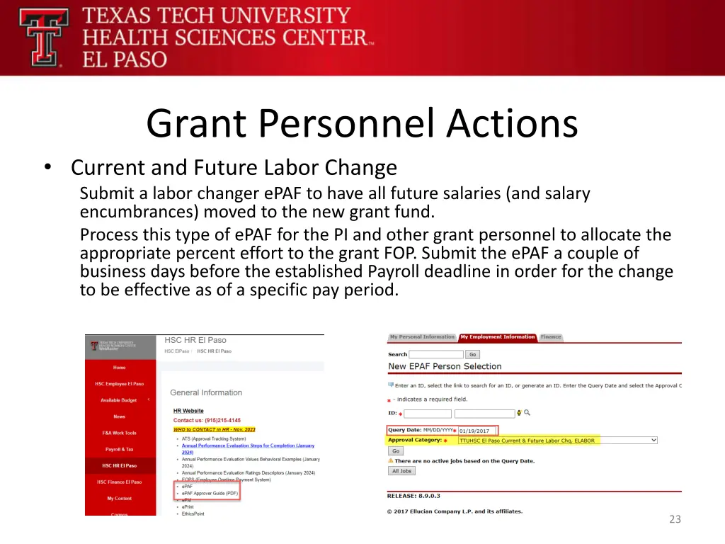 grant personnel actions current and future labor