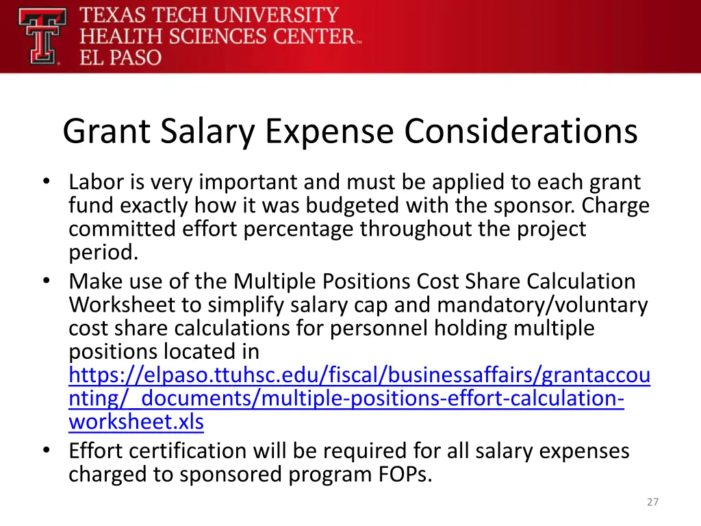 grant salary expense considerations