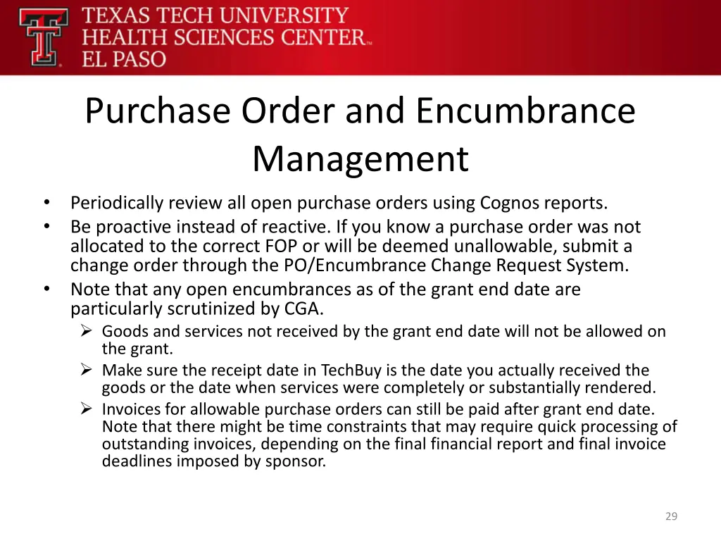 purchase order and encumbrance management