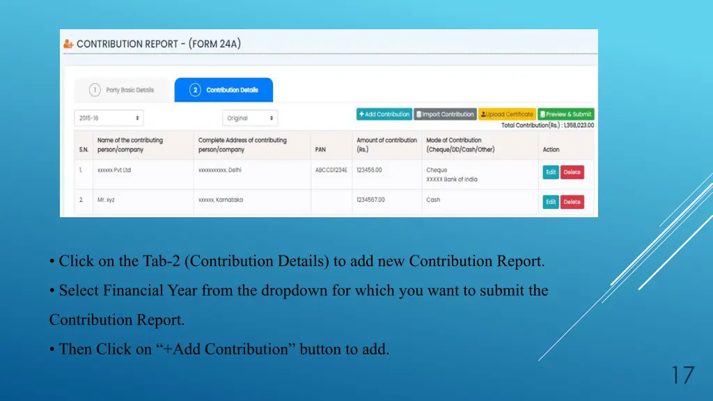 click on the tab 2 contribution details