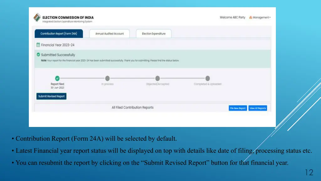 contribution report form 24a will be selected