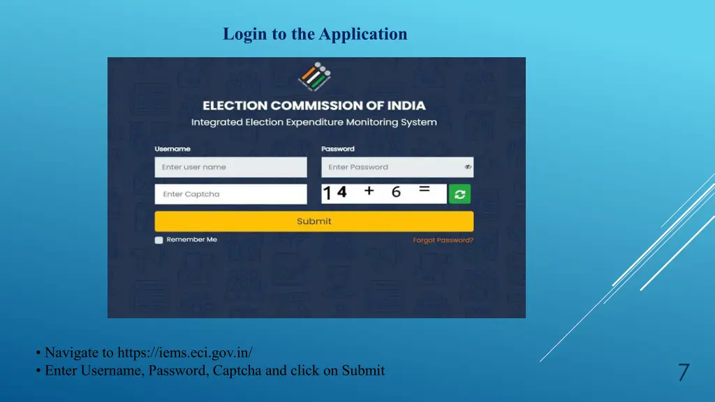 login to the application