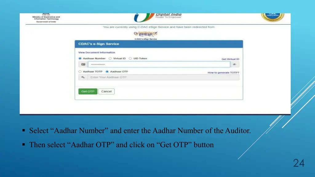 select aadhar number and enter the aadhar number