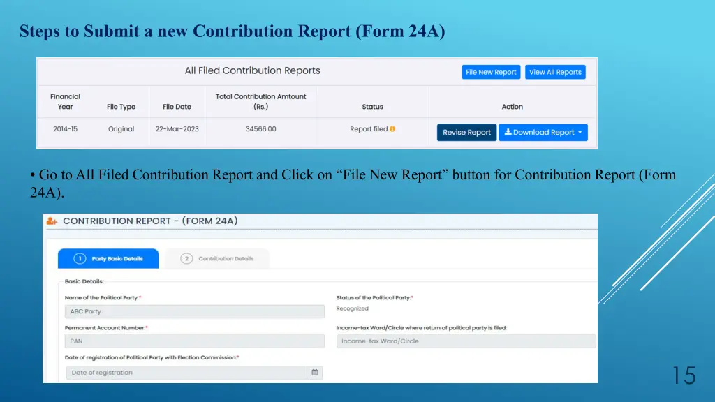 steps to submit a new contribution report form 24a