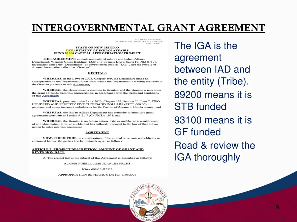 intergovernmental grant agreement