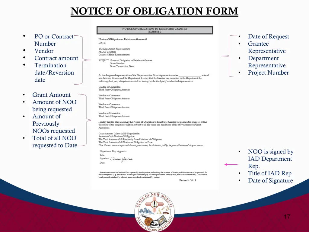 notice of obligation form