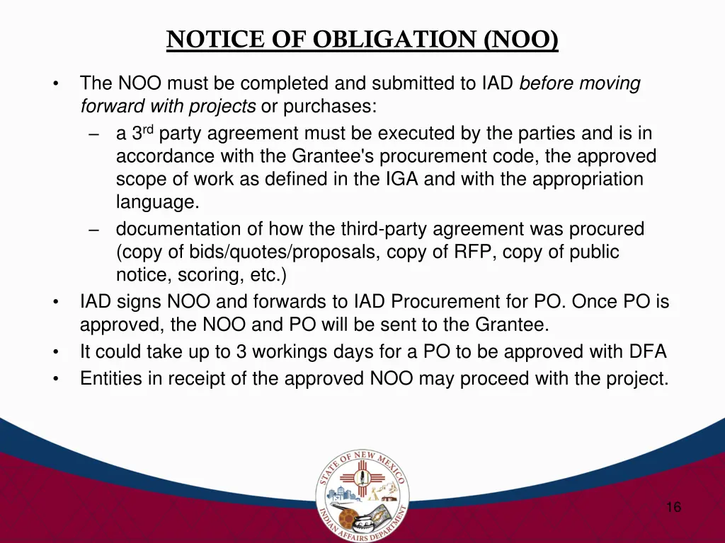 notice of obligation noo