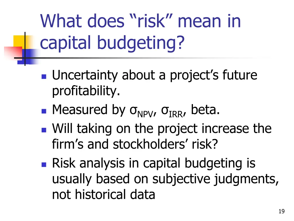 what does risk mean in capital budgeting