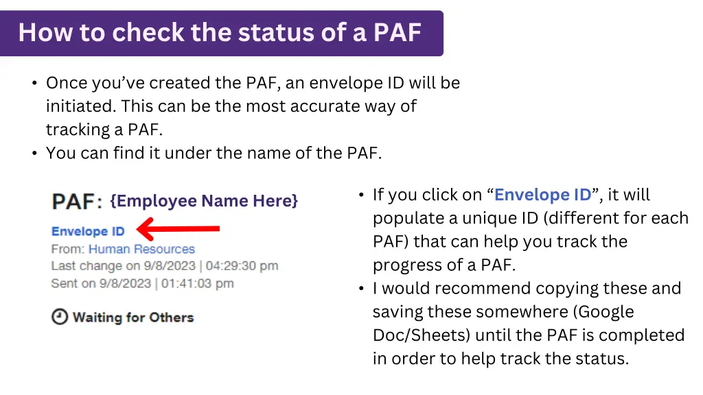 how to check the status of a paf