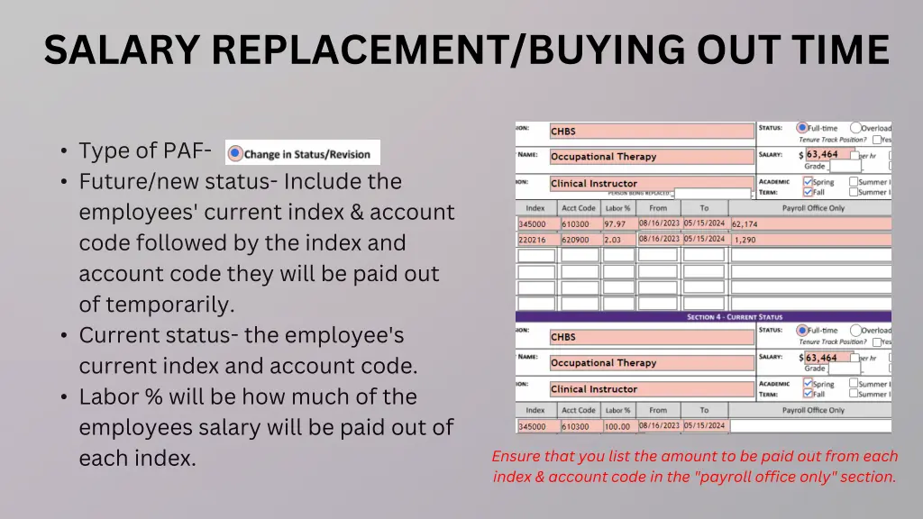 salary replacement buying out time