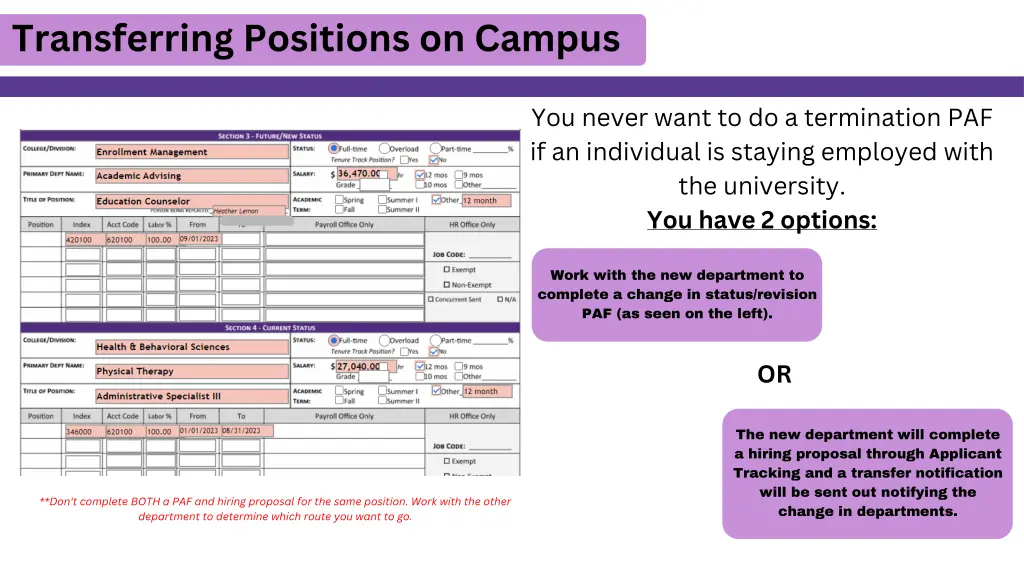 transferring positions on campus