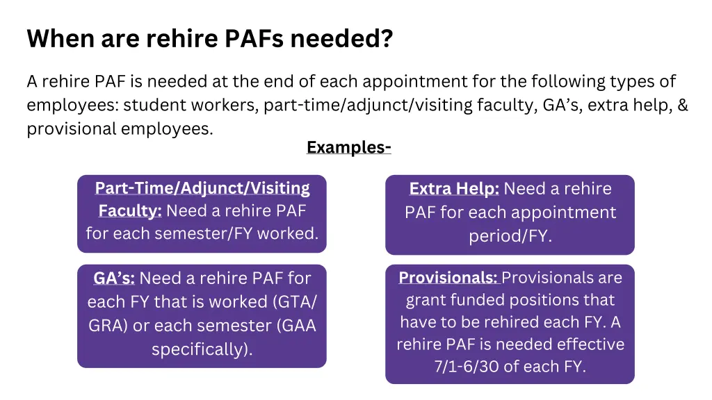 when are rehire pafs needed