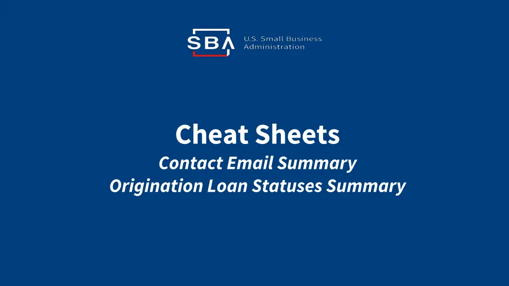 cheat sheets contact email summary origination