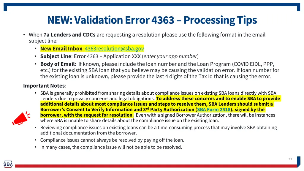 new validation error 4363 processing tips