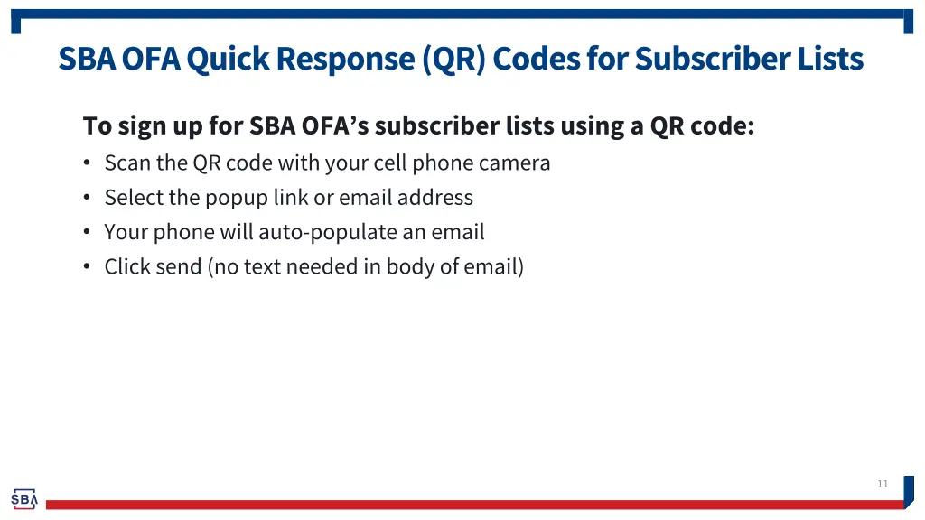 sba ofa quick response qr codes for subscriber