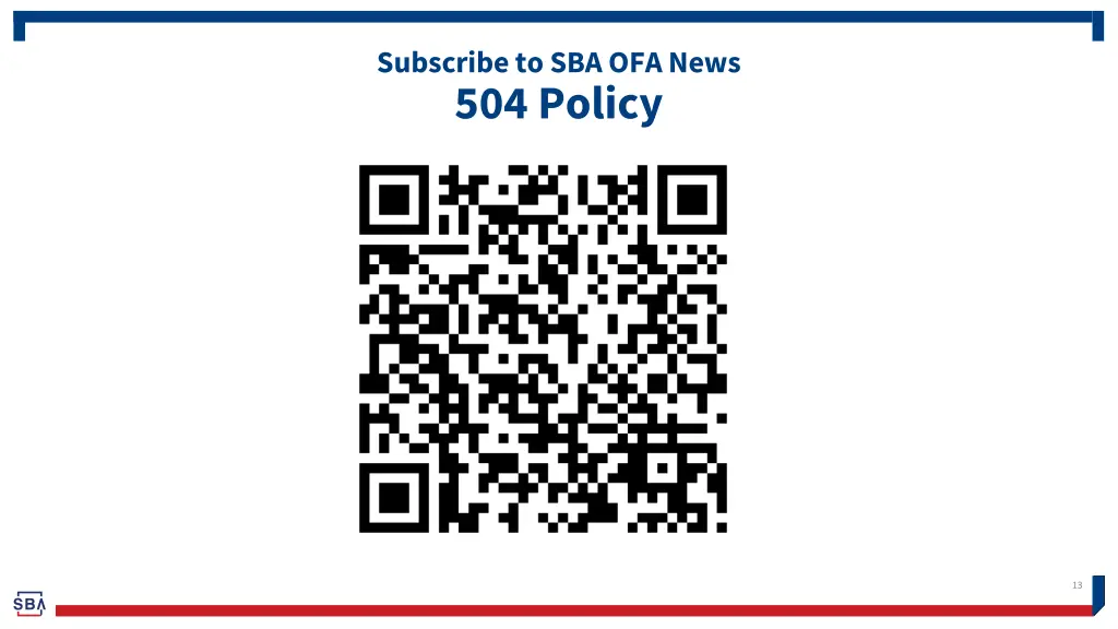 subscribe to sba ofa news 504 policy