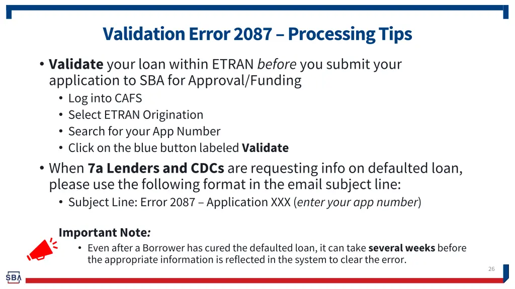 validation error 2087 processing tips