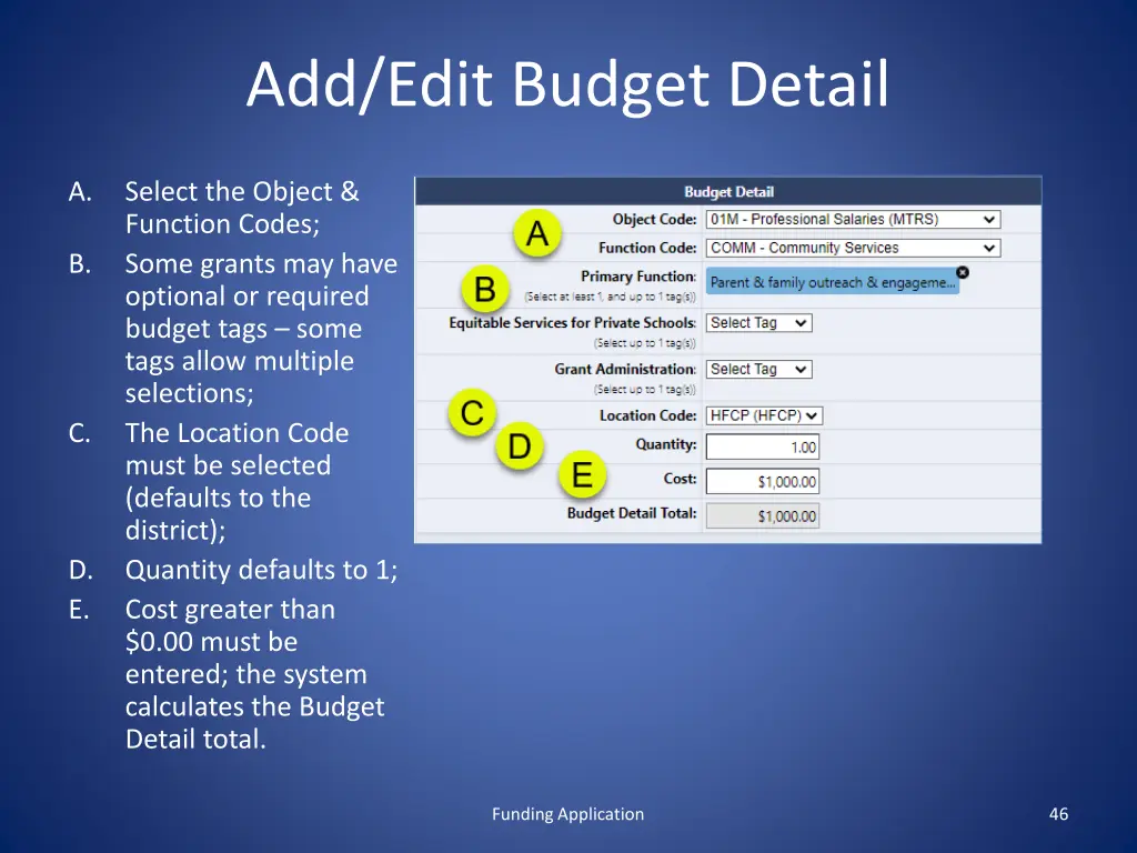 add edit budget detail