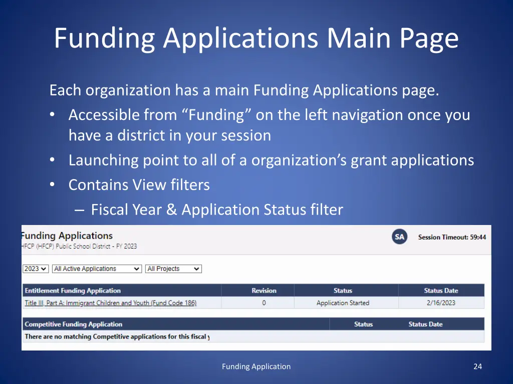 funding applications main page