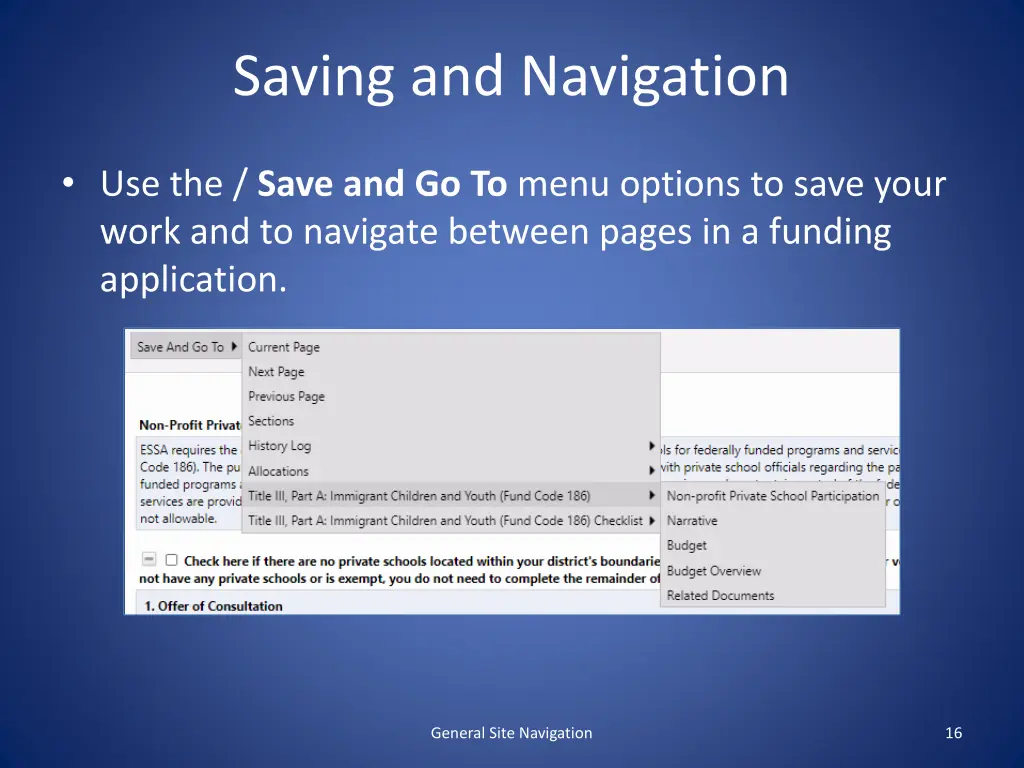 saving and navigation