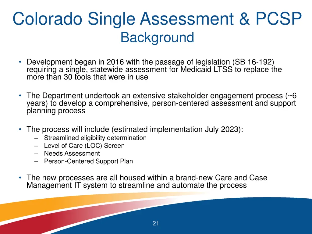 colorado single assessment pcsp background