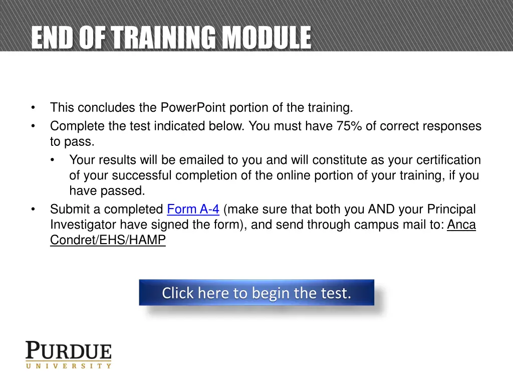 end of training module