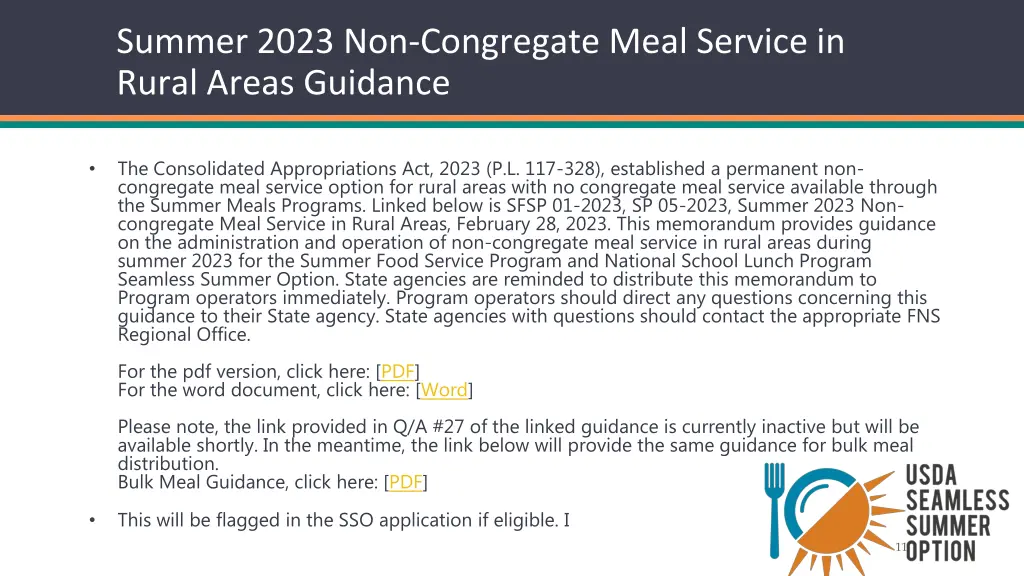 summer 2023 non congregate meal service in rural
