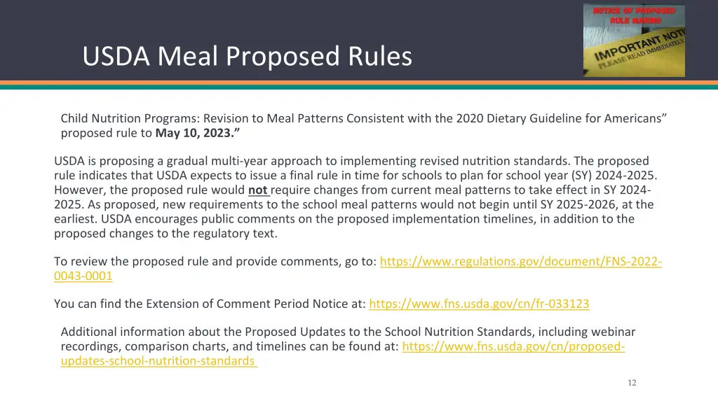 usda meal proposed rules