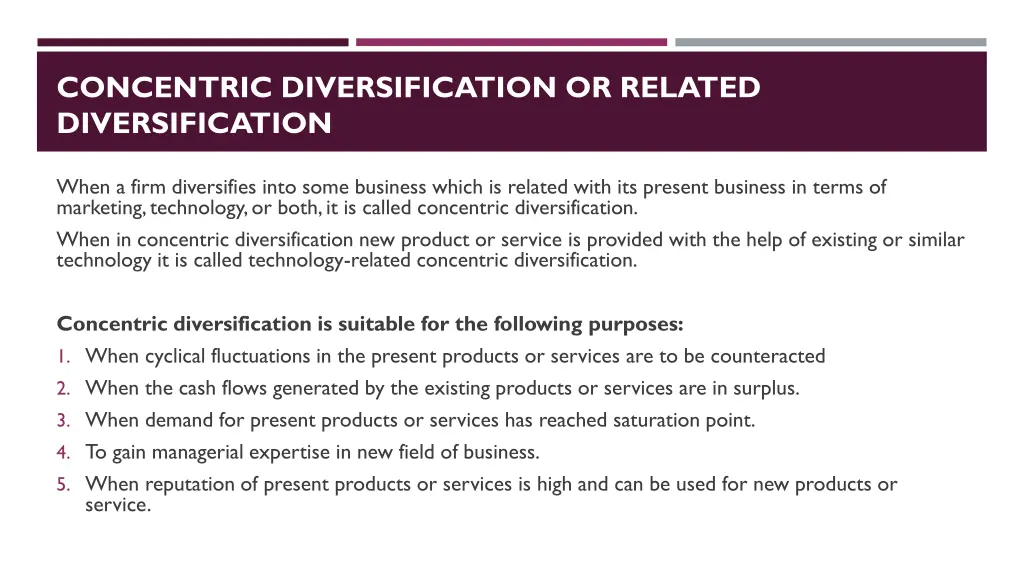 concentric diversification or related