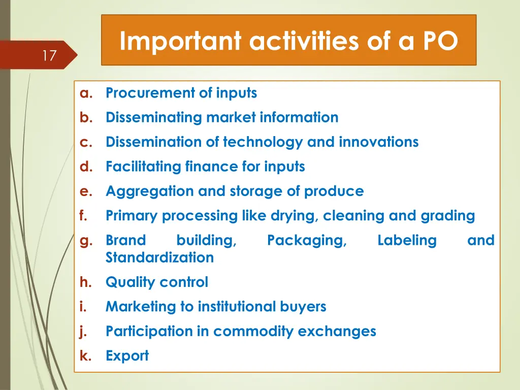 important activities of a po