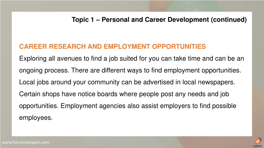 topic 1 personal and career development continued