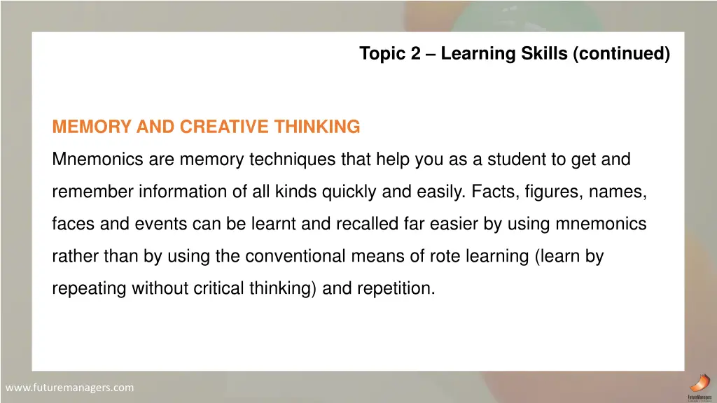 topic 2 learning skills continued 3