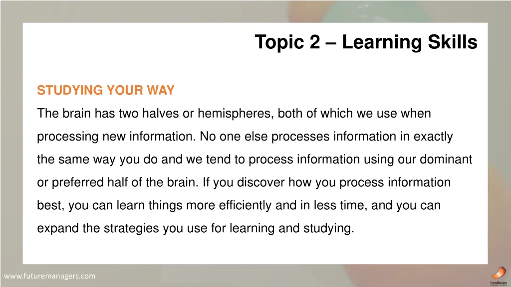 topic 2 learning skills