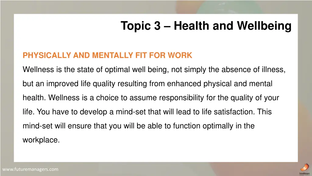 topic 3 health and wellbeing