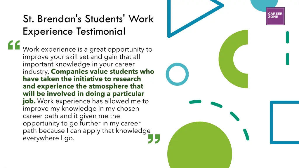 st brendan s students work experience testimonial